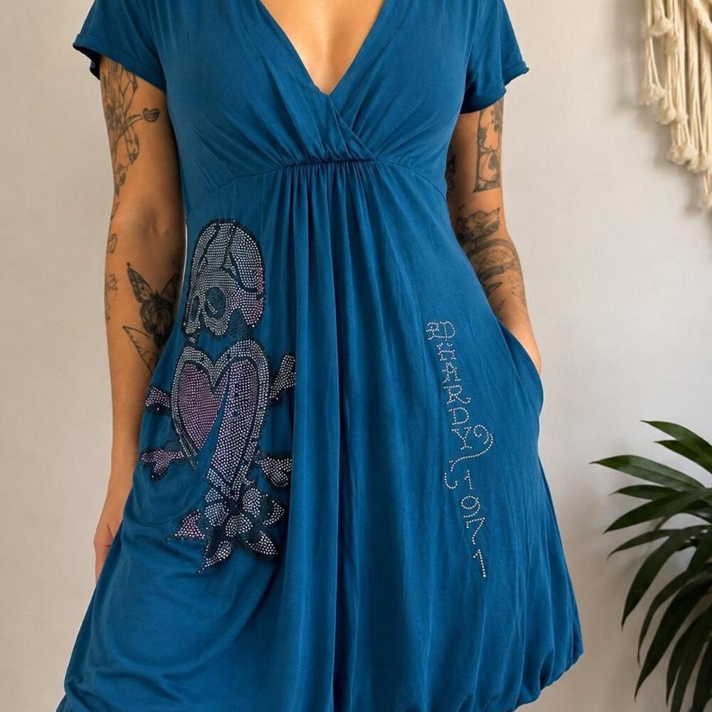 Y2k ed hardy rhinestone skull dress
